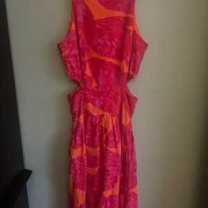Vibrant Pink and Orange Sleeveless Dress